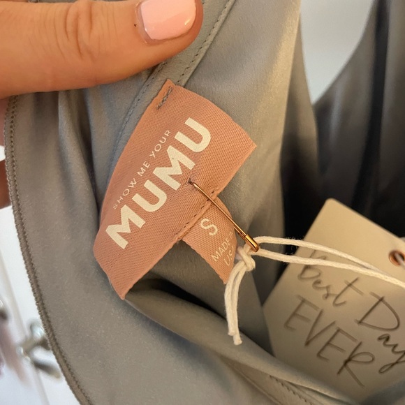 Samantha Ruffle Wrap Dress ~ Steel Blue Luxe Satin NWT SIZE SMALL - Picture 6 of 9